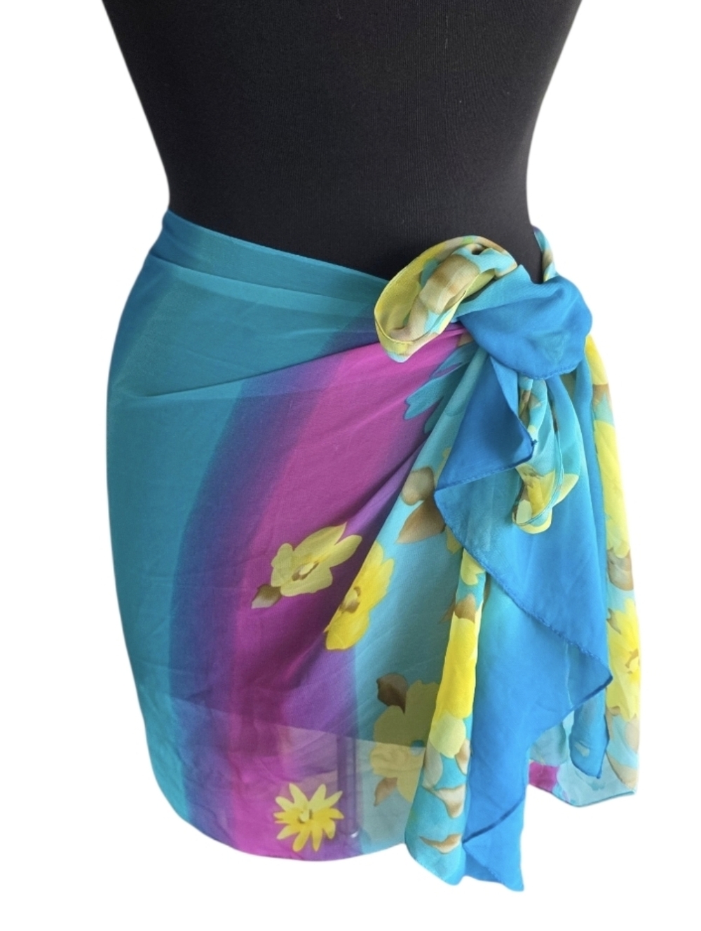Vintage Y2K Scarf Zara Larsson Vibes Blue-Purple Sarong Yellow Floral Accents